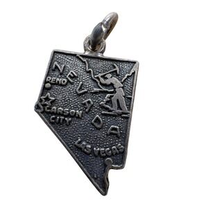 Vintage Sterling Silver Nevada State Map Charm Prospector Las Vegas Reno 2.18g